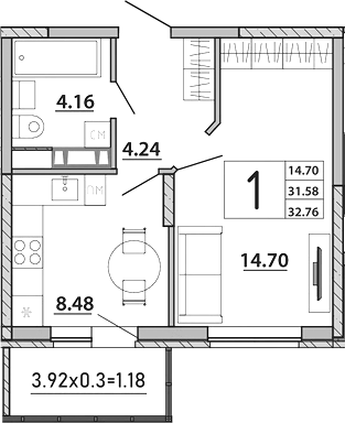1-комн. квартира, 31.58 м² в ЖК Любимый дом. СЗ СтройГрупп — фото 2