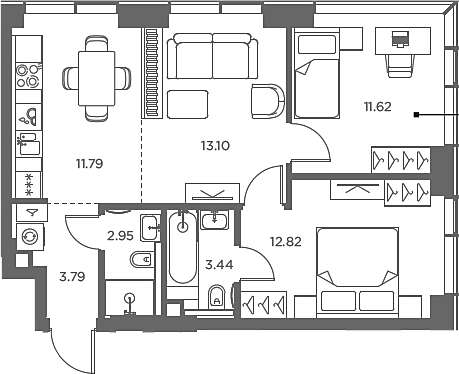 3-комн., 59.51 м², 10/49 этаж, ЖК «TATE»