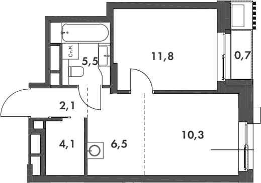 2-комн., 40.3 м², 5/14 этаж, ЖК «Родина Парк»