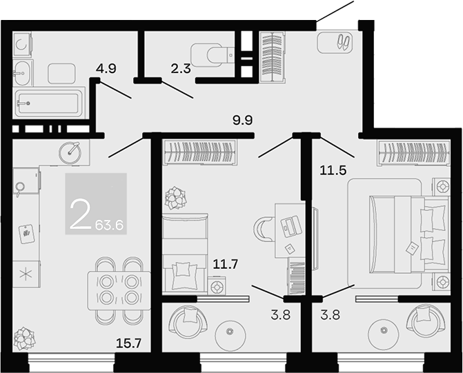 2-комн. квартира, 56 м² в ЖК Хозяин Морей — фото 2