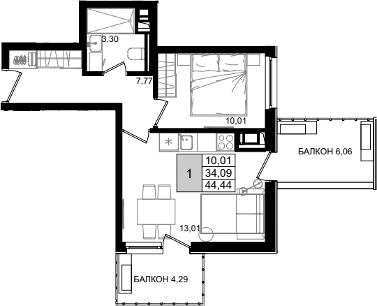 2-комн. квартира, 33.22 м² в ЖК IT гостиничный комплекс Корсаков — фото 2