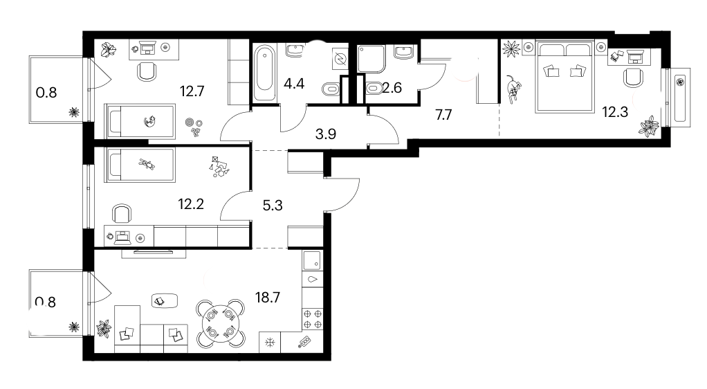 3-комн., 79.8 м², 3/13 этаж, ЖК «Зеленый парк»