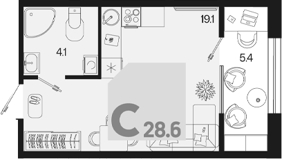 Студия квартира, 23.2 м² в ЖК Первое место — фото 2