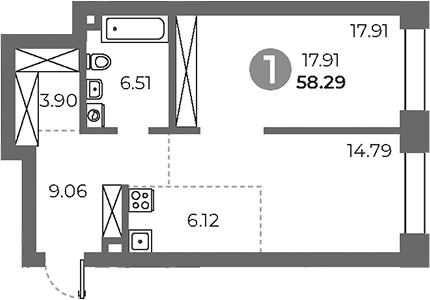 2-комн., 58.29 м², 20/24 этаж, ЖК «Павелецкая от Гранель»