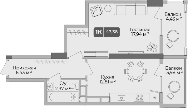 1-комн. Золотой берег. СЗ Среда