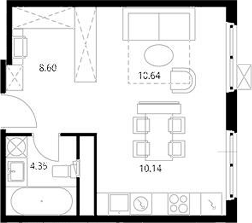 Студия, 33.73 м², 6/17 этаж, ЖК «У реки.Эко Видное 2.0»