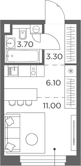 Студия, 24.1 м², 2/12 этаж, ЖК «Белый Град»