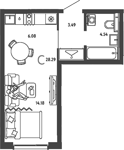 Студия, 28.29 м², 20/25 этаж, ЖК «Страна.Парковая»