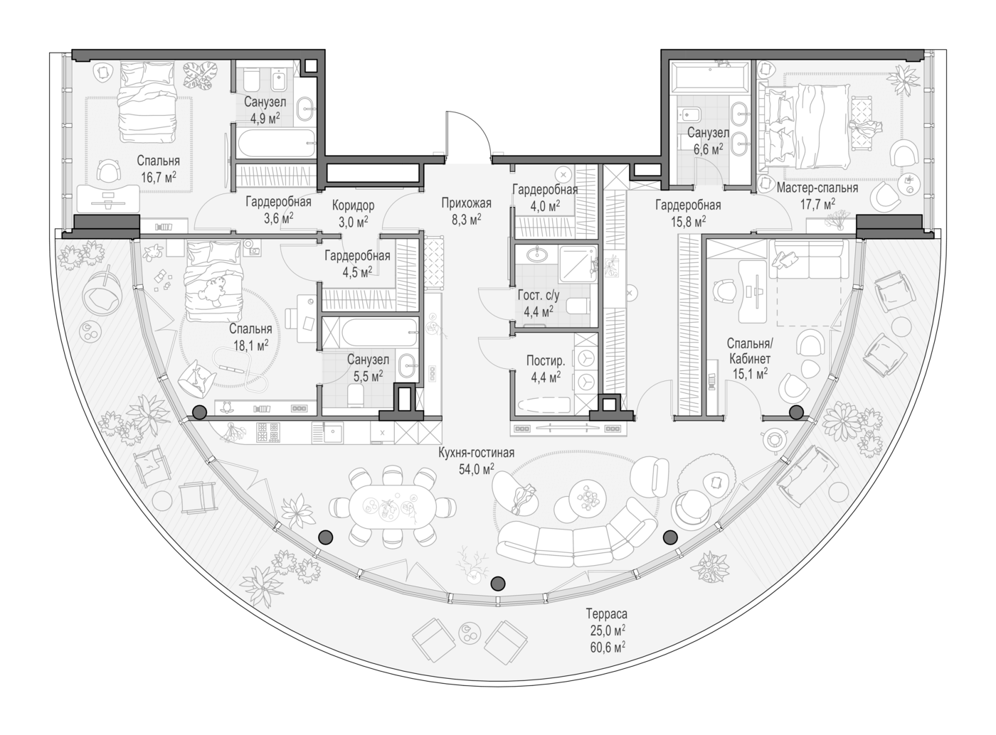 4+ комнаты, 194.4 м², 4/9 этаж, ЖК «Клубный квартал Фрунзенский»