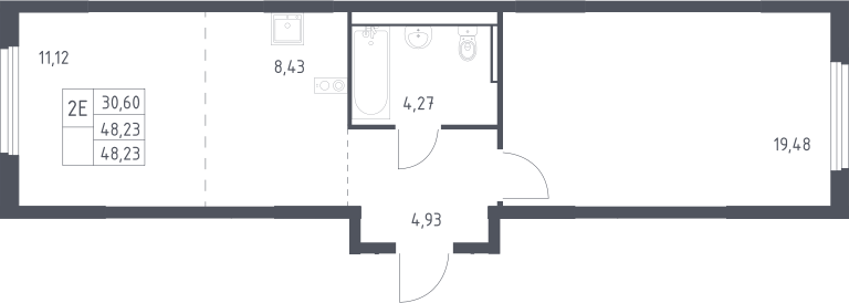 2-комн., 48.23 м², 13/17 этаж, ЖК «Пригород Лесное»