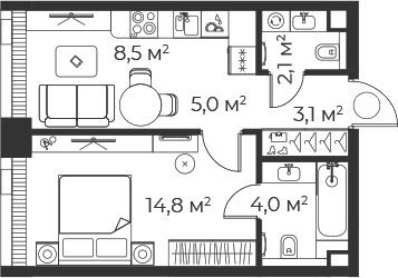 2-комн., 37.6 м², 61/71 этаж, ЖК «Веер»