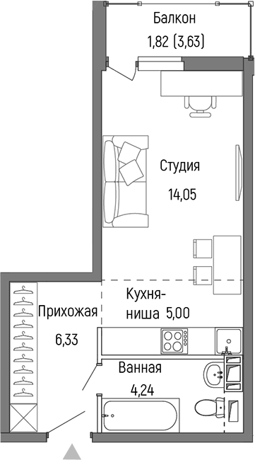 Студия, 29.62 м², 9/9 этаж, ЖК «Рига Хиллс»