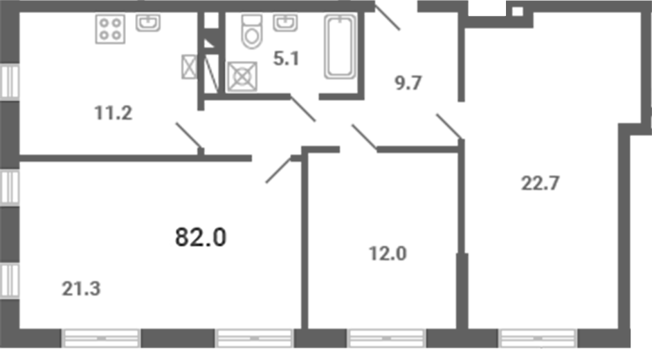 3-комн., 82 м², 1/4 этаж, ЖК «Южная Долина»