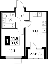 1-комн., 32.2 м², 17/18 этаж, ЖК «1-й Ясеневский»