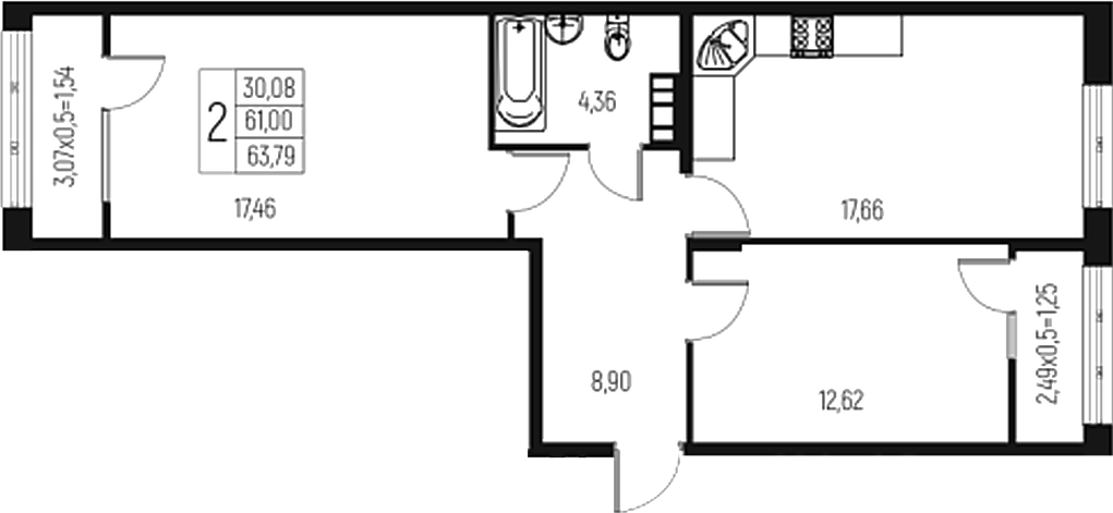 2-комн. квартира, 61 м² в ЖК Атаманский Сад — фото 2
