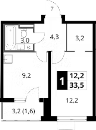 1-комн., 31.9 м², 8/24 этаж, ЖК «1-й Донской»