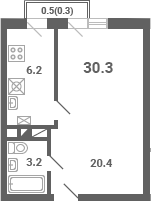 1-комн., 29.8 м², 3/4 этаж, ЖК «Южная Долина»