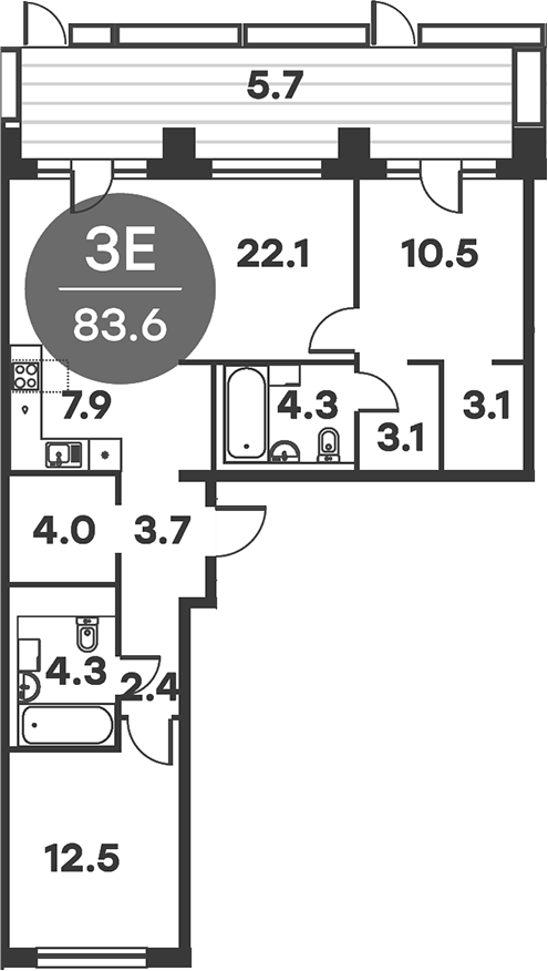 3-комн., 82.35 м², 1/6 этаж, ЖК «Равновесие»