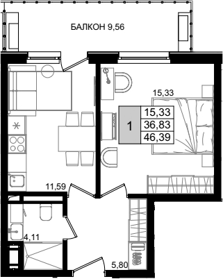 Продается 2-комн. квартира, 35.65 м²