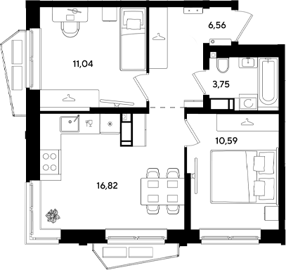 3-комн., 48.76 м², 5/18 этаж, ЖК «Парк Победы 3»