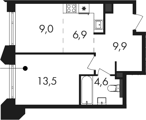 2-комн., 43.9 м², 12/19 этаж, ЖК «Петровский Парк II»