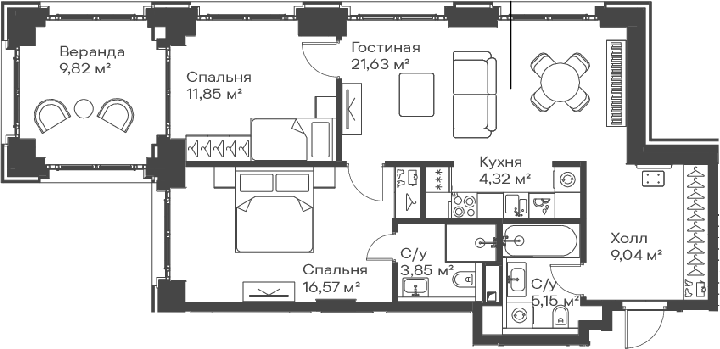 3-комн., 72.41 м², 8/15 этаж, ЖК «Сити Бэй»