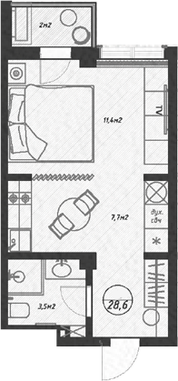 Студия, 27.6 м², 6/7 этаж, ЖК «Оливия»