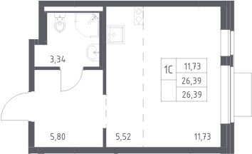 Студия, 26.39 м², 9/13 этаж, ЖК «Новое Видное»
