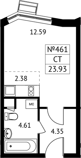 Студия, 23.93 м², 2/13 этаж, ЖК «Новотомилино»