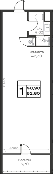 Студия, 46.9 м², 3/9 этаж, ЖК «Хако»