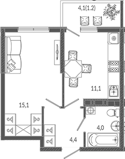 1-комн. квартира, 34.6 м² в ЖК Флора — фото 2