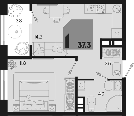 Продается 1-комн. квартира, 33.5 м² — фото 2