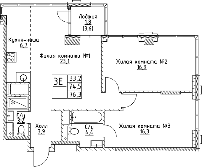 3-комн. ВЭРИ на Миклухо-Маклая
