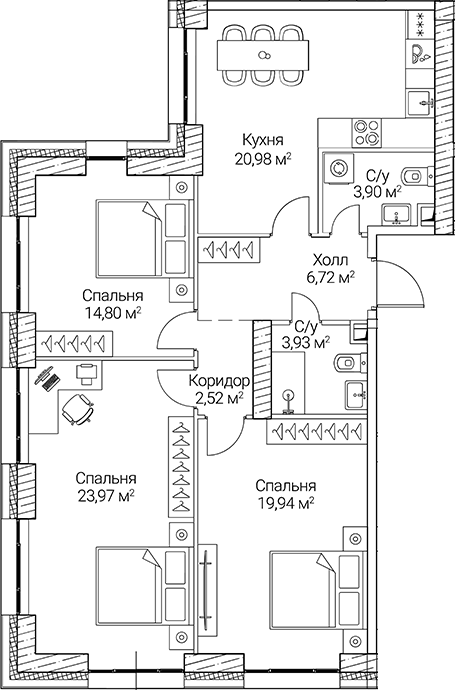 4-комн. СЕЗАР СИТИ