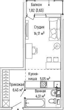 Студия, 29.96 м², 2/9 этаж, ЖК «Рига Хиллс»