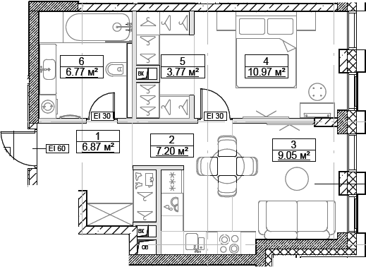 2-комн., 44.63 м², 10/26 этаж, ЖК «Сити Бэй»