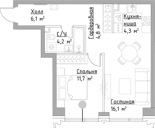 2-комн. Левел Павелецкая Сити