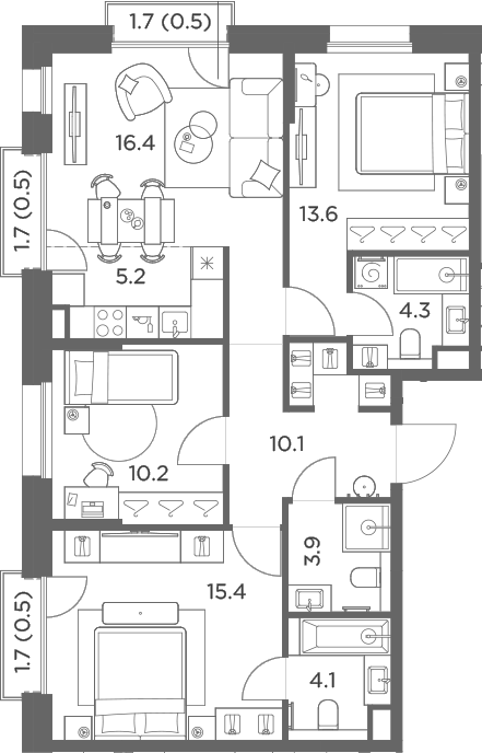 4+ комнаты, 83.2 м², 6/6 этаж, ЖК «Станиславский»
