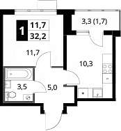 1-комн., 30.5 м², 2/16 этаж, ЖК «1-й Шереметьевский»