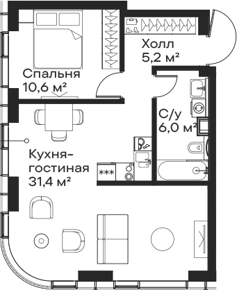 2-комн., 53.2 м², 41/59 этаж, ЖК «Сити Бэй»