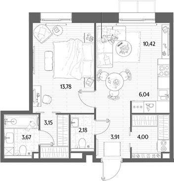 2-комн., 47.15 м², 6/8 этаж, ЖК «МЫС»