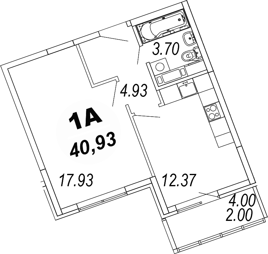 1-комн., 38.93 м², 4/4 этаж, ЖК «Шолохово»