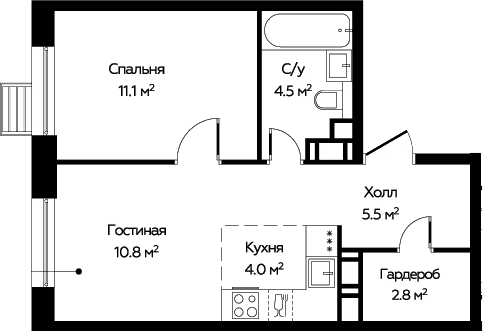 2-комн., 38.7 м², 12/23 этаж, ЖК «ЭкоБунино»