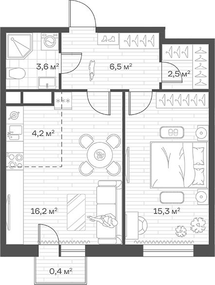2-комн., 48.3 м², 11/12 этаж, ЖК «Аристов Берег»