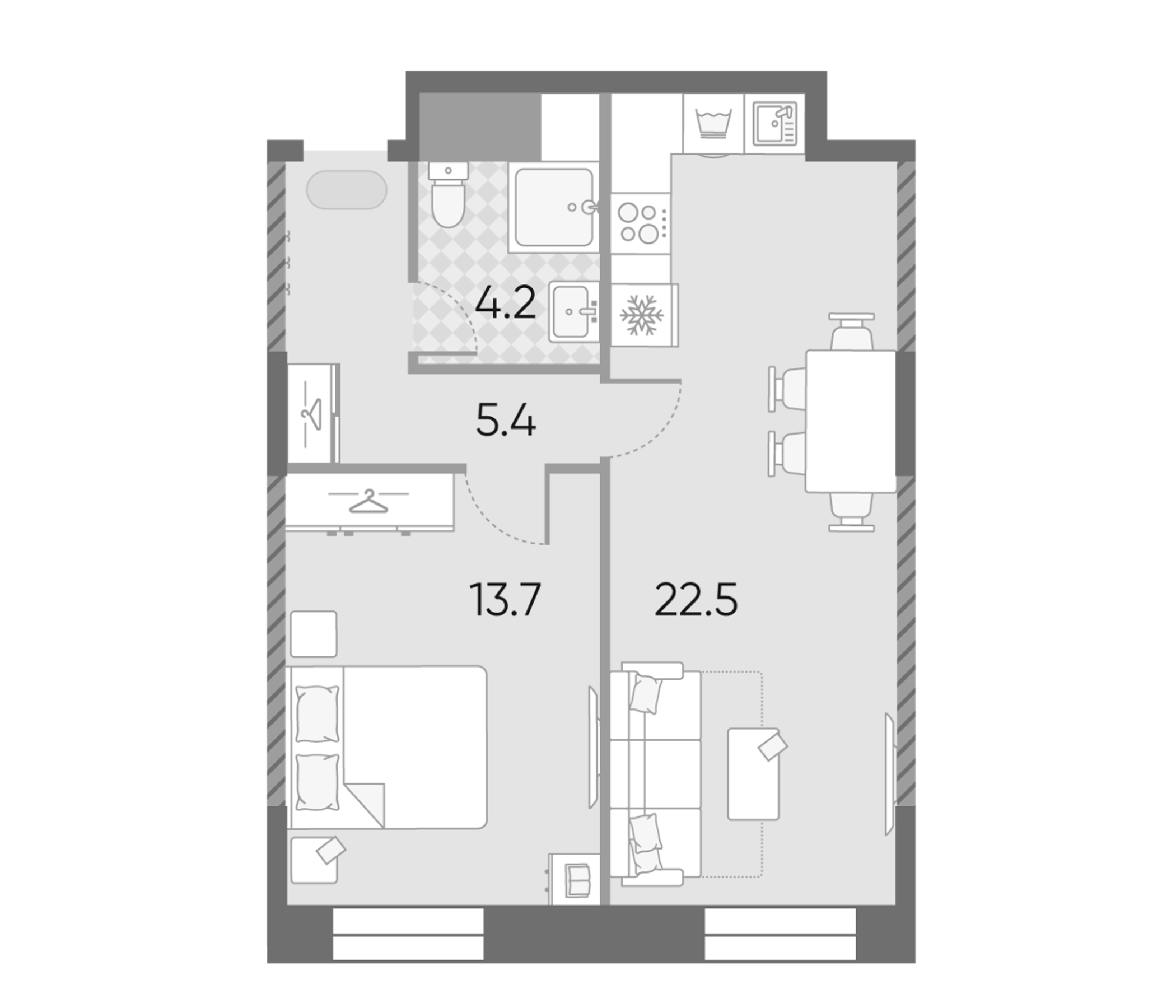 2-комн., 45.8 м², 28/28 этаж, ЖК «ЗилАрт»