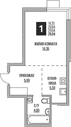 Студия, 29.64 м², 10/12 этаж, ЖК «Гранель Притяжение Сити»