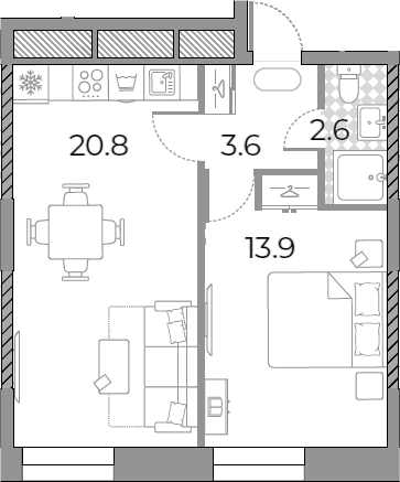 2-комн., 40.9 м², 23/23 этаж, ЖК «ЗилАрт»