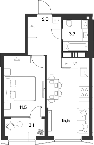 1-комн., 36.7 м², 16/18 этаж, ЖК «Ридз»