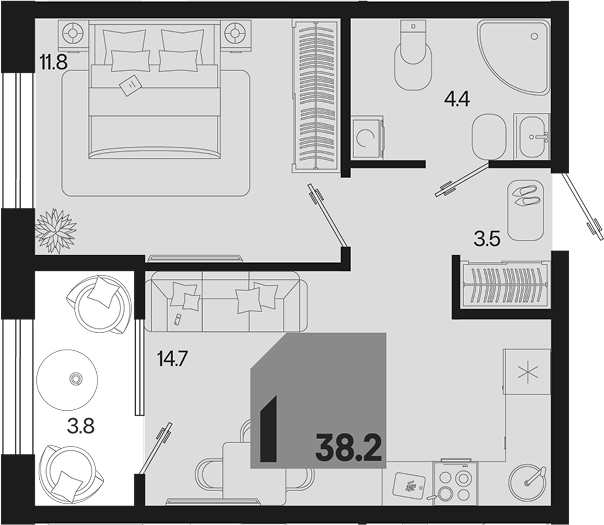 1-комн. квартира, 34.4 м² в ЖК Первое место — фото 2