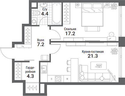 2-комн., 54.4 м², 20/35 этаж, ЖК «Нагатино Ай-Лэнд»